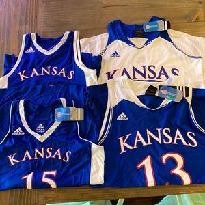 Kansas Jayhawks Basketball Bundle. 4 Jerseys and 3 Shorts.